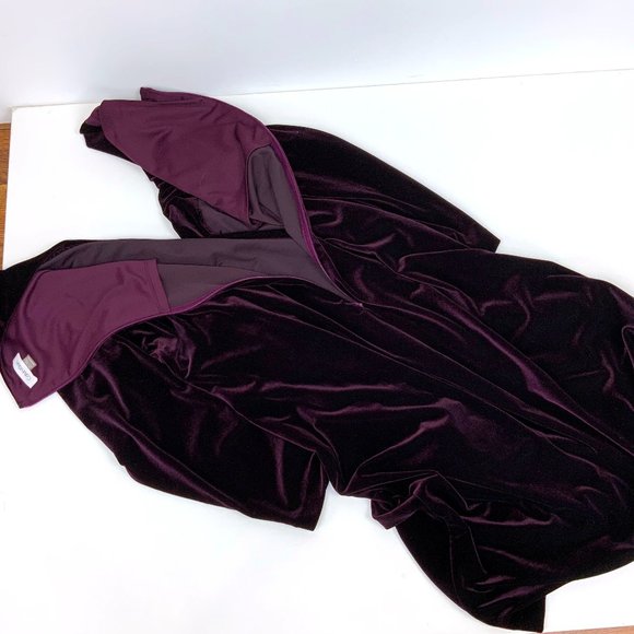 Calvin  Klein Velour Velvet Burgundy Wrap Long Sleeve Dress Sz 14W - Picture 14 of 16